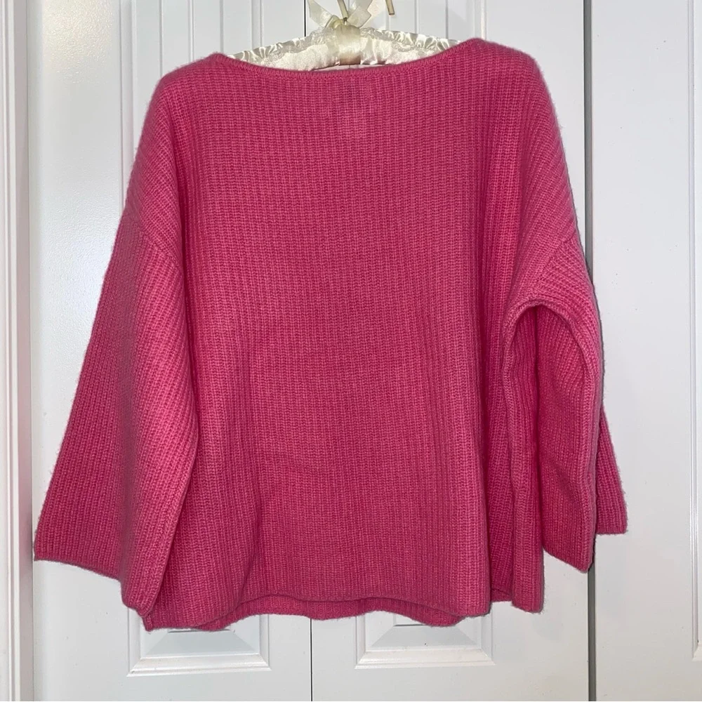 Nicole Miller Pink Merino Wool and Cashmere 3/4 Sleeve Knit Sweater - Picture 4 of 10